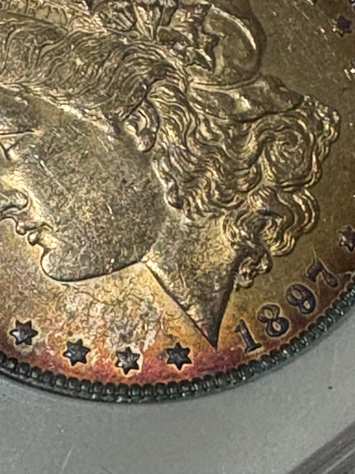1897 Morgan Silver Dollar - Cobalt Blue Rim Toning