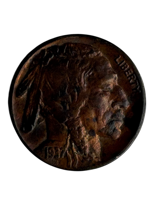 Shellback Coins 1937 Buffalo Head Nickel featuring a detailed Native American profile with a rich aged patina